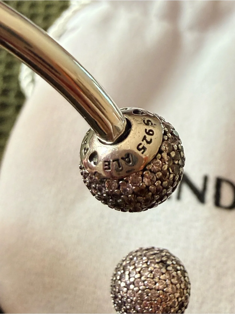 Pandora Silver with pink Pavé Ball Open Bangle - Silver Sparkle